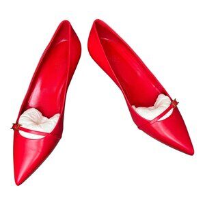 HERMES Lauren Rouge Goatskin Leather Pumps Shoes EU 40 Made Italy